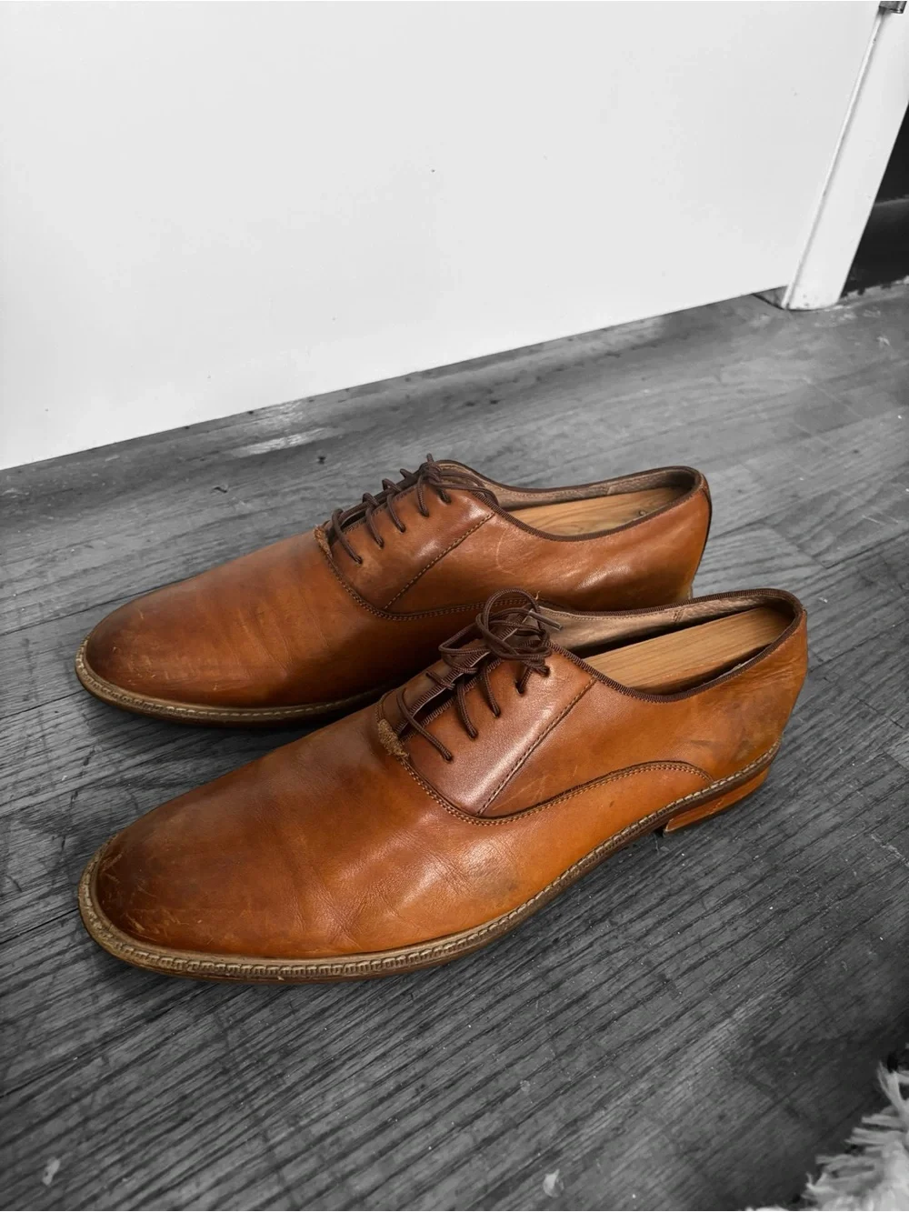 Men's Leather Derby Shoes in Cognac Brown